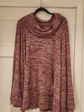 NWT Suzanne Betro Weekend Marled Rose Cowl Neck Raglan Kangaroo Tunic Sweater